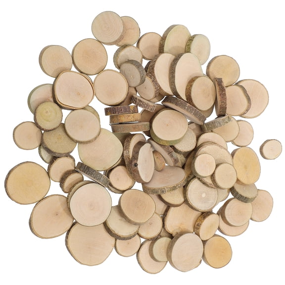 PartyKindom 100Pcs Natural Wood Discs Light Brown Polished Both Sides for Crafting Decor