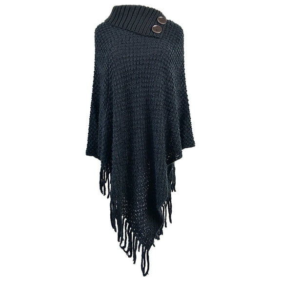 Hontri Scarf Shawl on Sale, Women's Autumn and Winter Solid Color Knitted Tassel Warm Belt Button Half Open Collar Shawl Shawl Wraps for Women Black