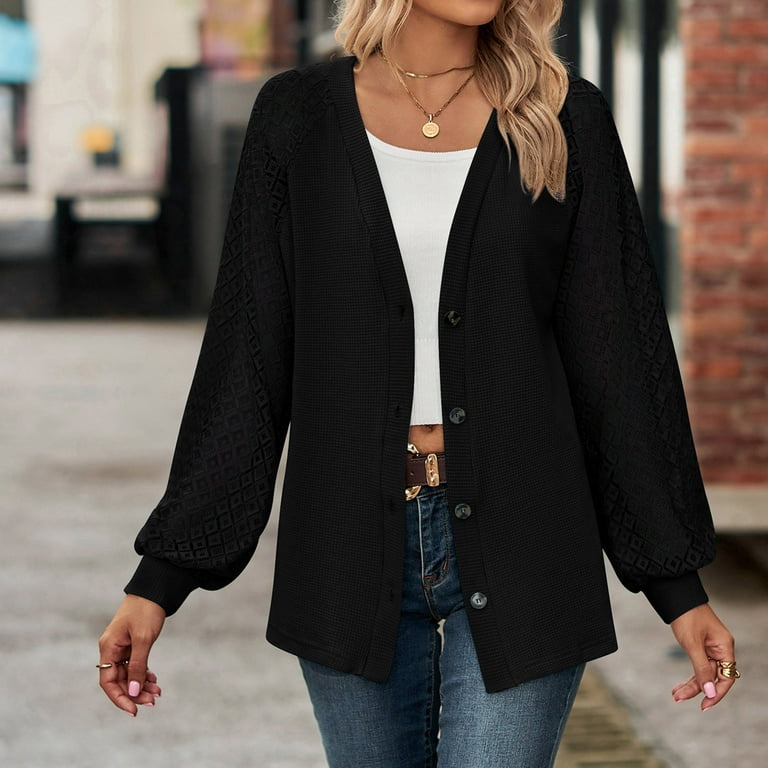 JDEFEG Womens Sweaters Fall Cardigan Womens Long Sleeve Cable Knit Button  Cardigan Sweater Open Front Outwear Coat Mens Sweaters Cardigan Big and  Tall Polyester,Spandex Black Xl 