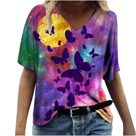 

Womens Blouses And Tops Dressy Plus Size Tops for Women Trendy Casual Women s Butterfly Print Tshirts Short Sleeve Bra Top Vneck Racer Back Tee Blusas de Mujer Elegantes