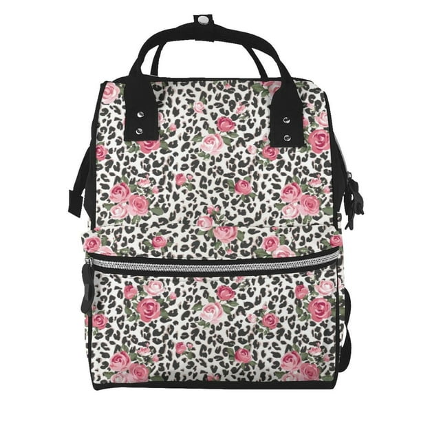Easygdp Rose Mix Leopard 3 para Bolsa de Bebé de Gran Capacidad con Múltiples Bolsillos, Bolsa de Pañales para Padres, Bolsa de Viaje Organizada y Elegante
