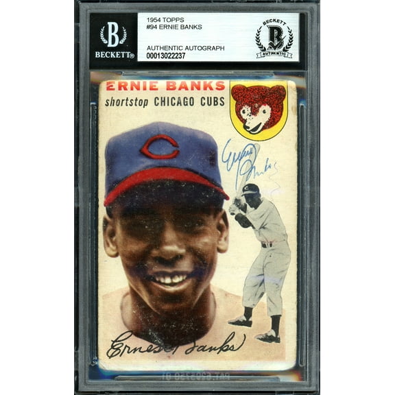 Ernie Banks Autographed 1954 Topps Card #94 Chicago Cubs Vintage Rookie Era Signature Beckett BAS #13022237