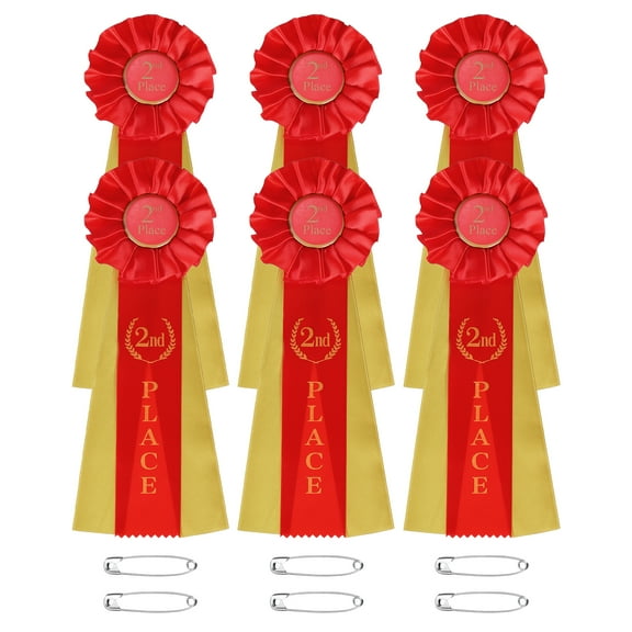 Uxcell 6 Pcs Award Ribbons, 2nd Place Winner Prize Ribbon for Competition Sports Event, Red