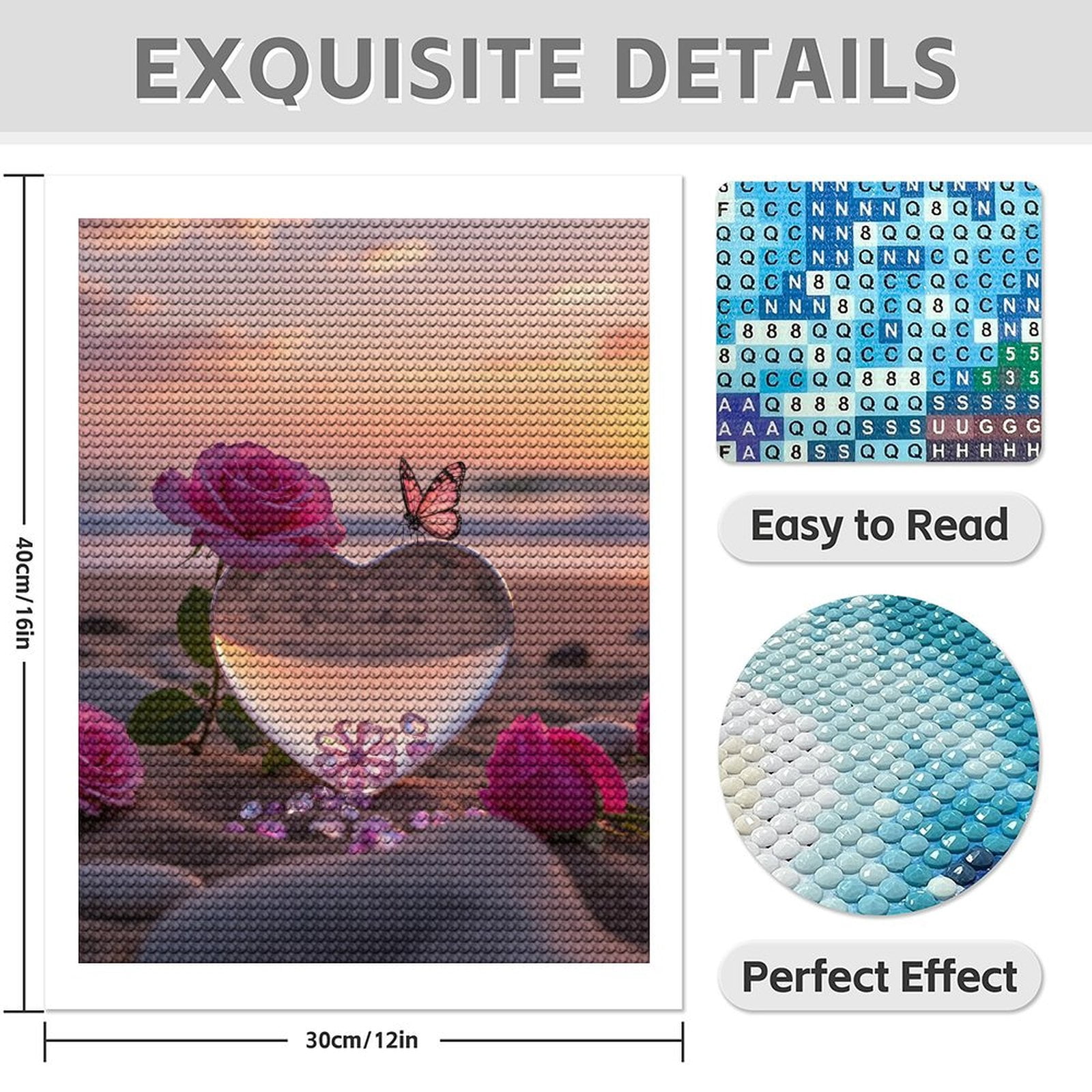 Diamond Art Kit for Adults, Crystal Heart Beach Sunset Beauty Diamond Painting for Adults Beginners, DIY Diamond Art Painting Kits, 5D Diamond Painting Crafts for Home Decor 12x16 Frameless