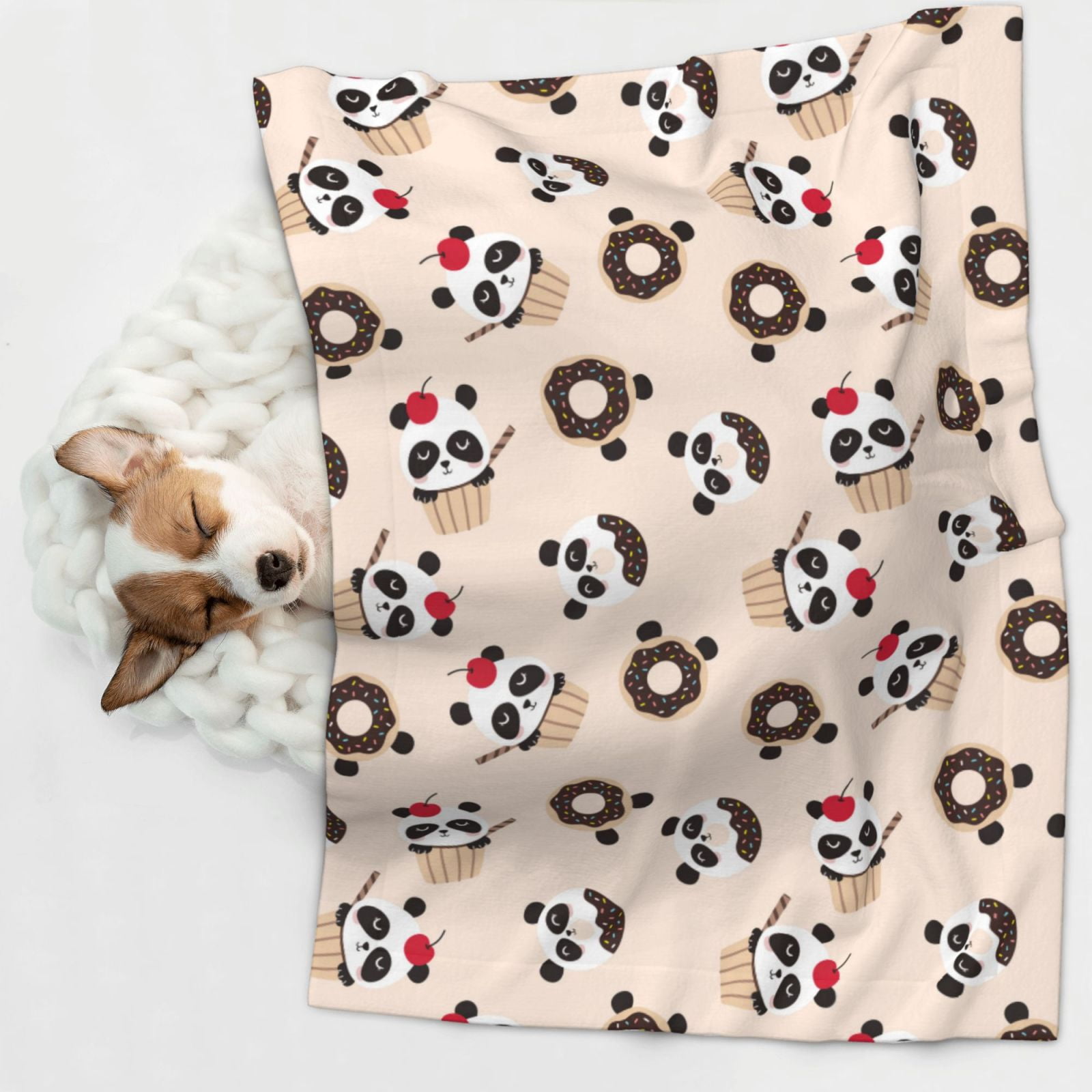 Naloa Panda Ice Creams Donuts Dog Blanket, 3 Sizes Cat Blanket for Indoor Cats Large Medium Small Dog Gifts-
