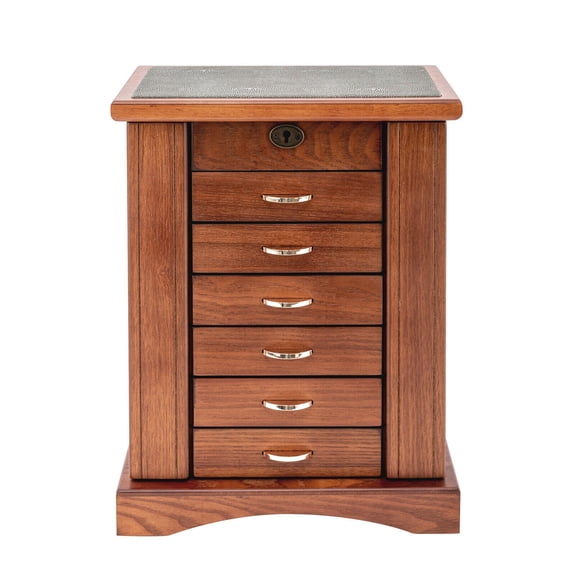 MDF Retro Jewelry Box Cabinet Storage Beauty 7 Drawers Case for Festival Gifts 11.1*6.9*14.2inch Store Watches, Necklaces, Earrings, Rings