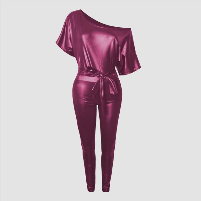TIMIFIS Women's Loose Solid Off Shoulder Elastic Waist Stretchy Long Romper Jumpsuit leather jacket
