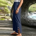 thumbnail image 4 of VEKDONE Women's Cotton Wide Leg Pants Side Button Split Loose Fit Long Pants Casual Vacation Beach Trousers with Pockets Navy XXXL, 4 of 6