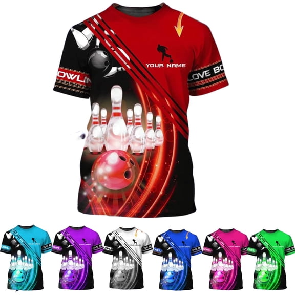 Personalized Name Bowling Shirts for Women 3D, Bowling Shirts with Name, Custom Bowling Shirts Gift for Bowling Lover (Red, S)