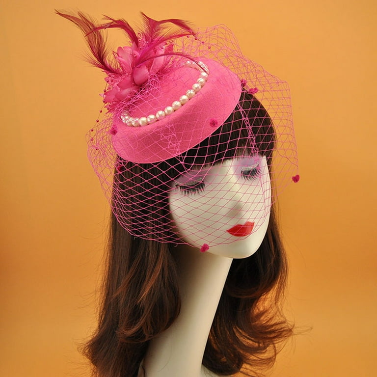 DoubleYi Feather Beret Hat Decorative Faux Pearl Beautiful