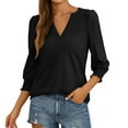 thumbnail image 3 of HongQid Womens 3/4 Length Sleeve Ladies Tops and Blouses Casual Eyelet Top Crewneck Dressy Shirts with Smocked Cuffs, 3 of 7