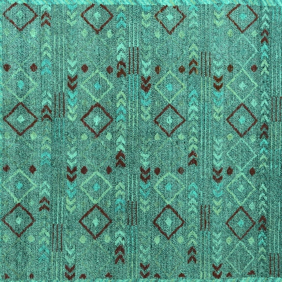 Ahgly Company Indoor Square Abstract Turquoise Blue Modern Area Rugs, 3' Square