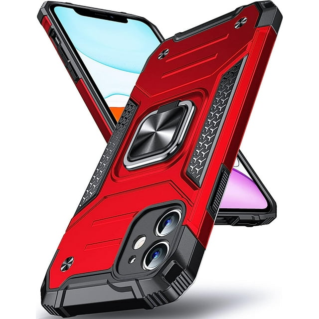 ORUYROP Design pour Étui iPhone 11, Étui de Téléphone Robuste Antichoc de Qualité Militaire avec Support Rotatif en Métal à 360° (Support Magnétique) Compatible avec iPhone 11 6.1, Rouge