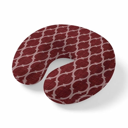 Neck Pillow Ergonomic Memory Foam U Shaped Pillows,Moroccan Red Geometric Lattice Soft Portable Neck Head Support Cushion Pillow for Travel Airplane Car Office Use,Retro Medieval Pattern