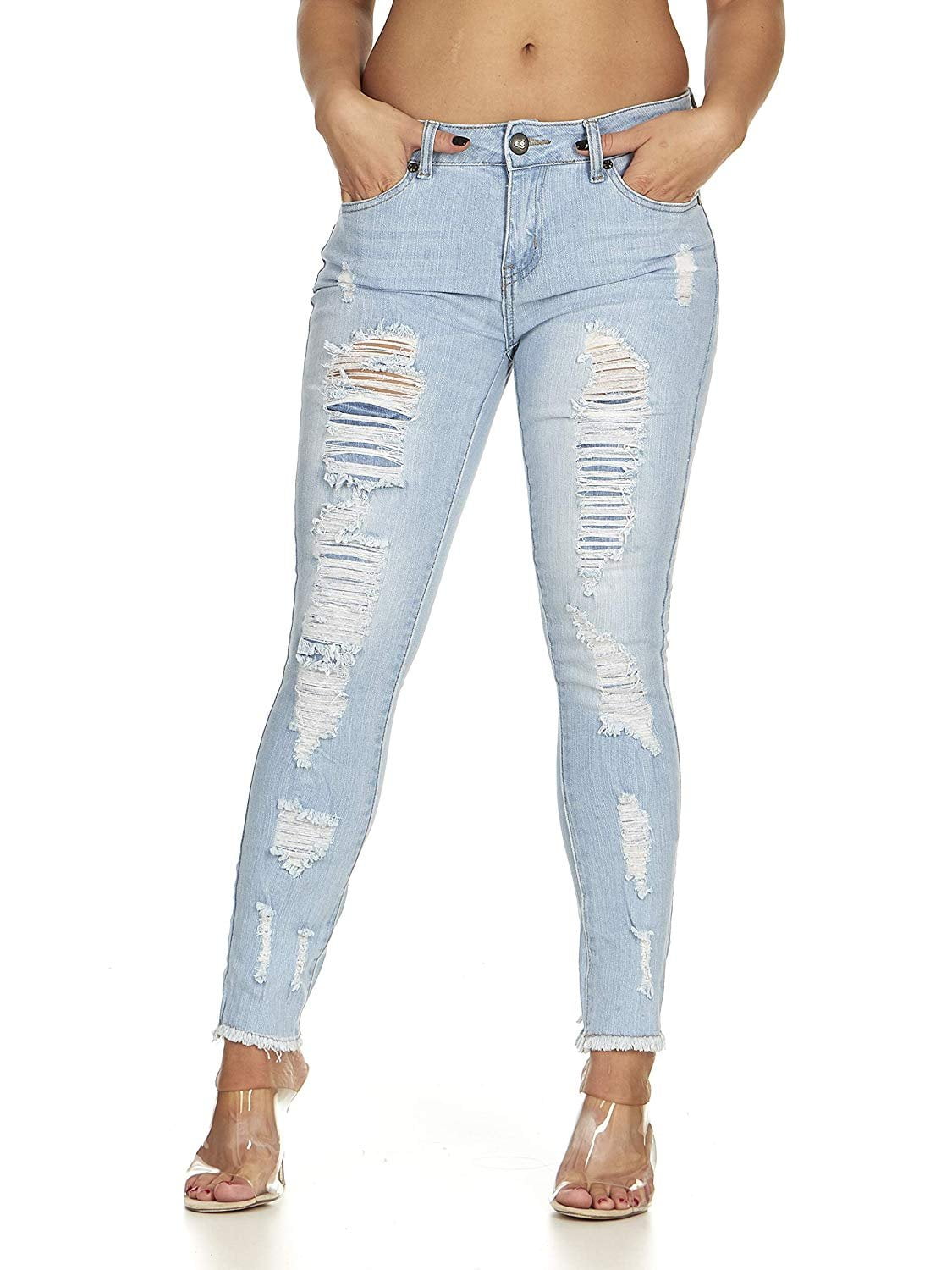 V.I.P.JEANS Distressed Skinny Ripped Jeans for Women 