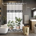 thumbnail image 3 of Spring Plants No Hook Shower Curtain with Snap in Liner Green Potted Plants Leaves Black Plaid Plank Waterproof Bathroom Shower Curtain with See Through Top Window for Bathtub 36" x 72", 3 of 9