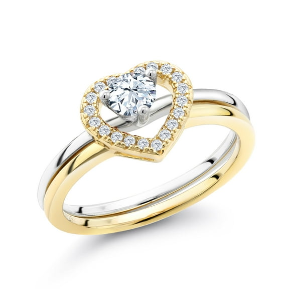 Gem Stone King 0.49 Ct Round White Zirconia 18K Two-Tone Plated Sterling Silver Ring (Size 9)