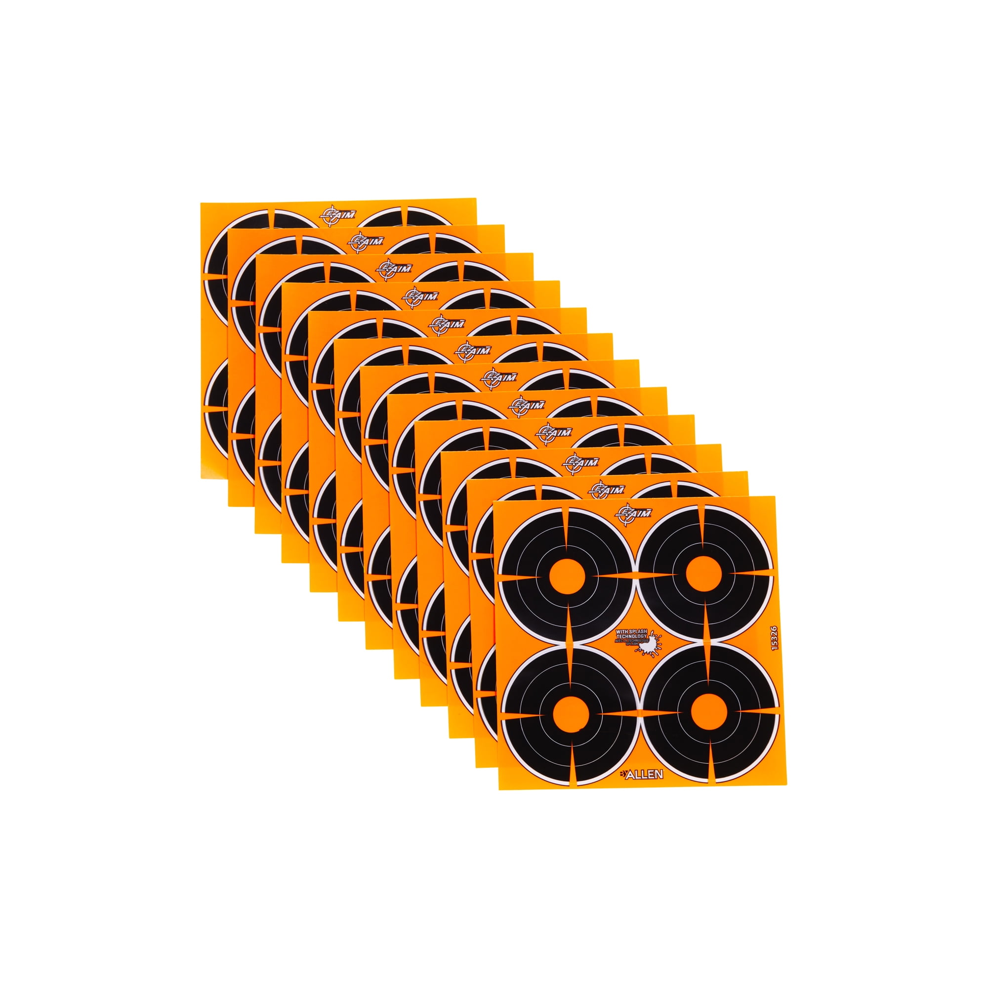 Ez Aim Adhesive Splash Reactive Paper Shooting Targets, 3 In Bullseye, 4-Targets Per Sheet, 12-Sheets, Black/Orange, 2 Pack