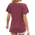 thumbnail image 5 of Mengpipi Womens Plus Size Tops Ruffle Sleeve Lace-Up V-Neck Shirts Loose Fit Casual T-Shirts Wine M-4X, 5 of 6