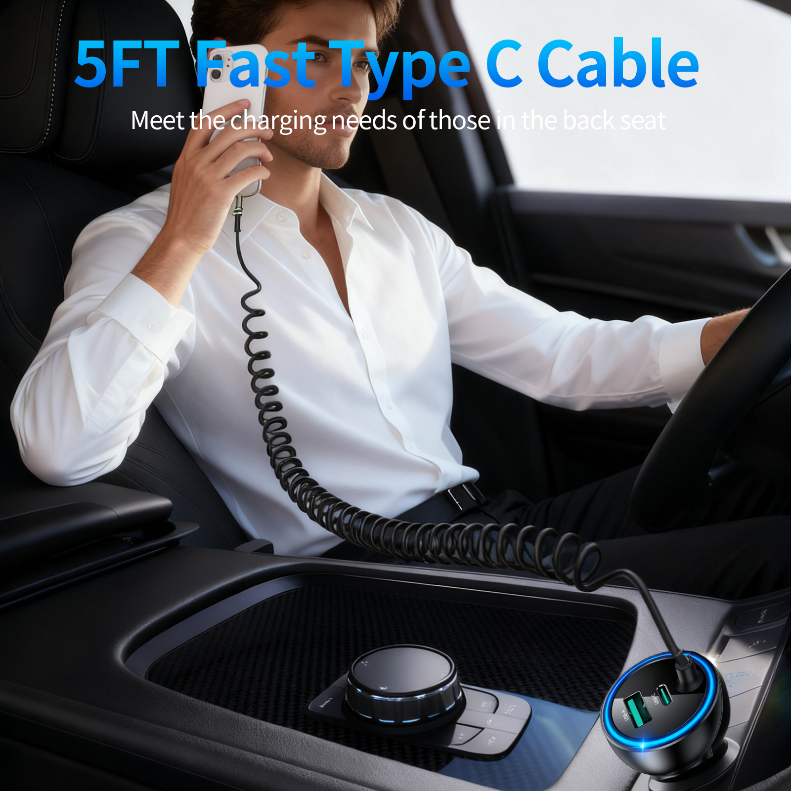WJXCMDBS 60W USB-C Car Charger with Built-in Cable photo 2