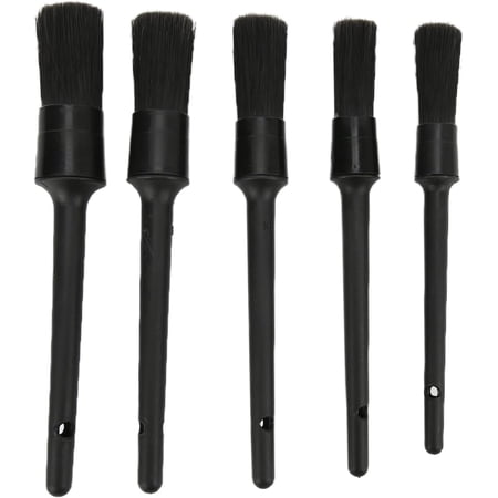 Car Wheel Brush Set, 5pcs Auto Detailing Brush Set for Cleaning Car Interior Exterior Engine Exhaust Leathe(Pure Black)