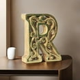 thumbnail image 3 of HANDMADE ECO-FRIENDLY "R" WOOD ALPHABET LETTER BLOCK FOR WALL MOUNT & TABLE TOP DÉCOR- , Natural-Gold Foil Color, Traditional Design, Letter Block For Study Room, Kids Room, Living Room, Hall, Offices, 3 of 5