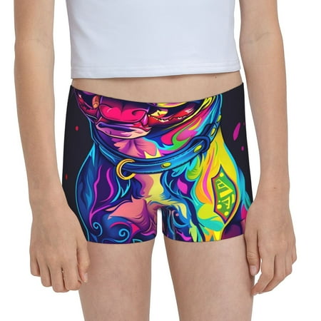 Pofeuu Neon Pop Art Pitbull Print Soft Cotton Girls Boyshort panties Toddler Underwear-Large