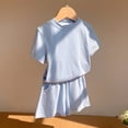 thumbnail image 6 of CYRBOKO Outfit Sets for Toddler Girls, Casual Short Sleeve Elastic Waist Cotton Kids' Activewear Sets Sky Blue Size 3-4 T, 6 of 6