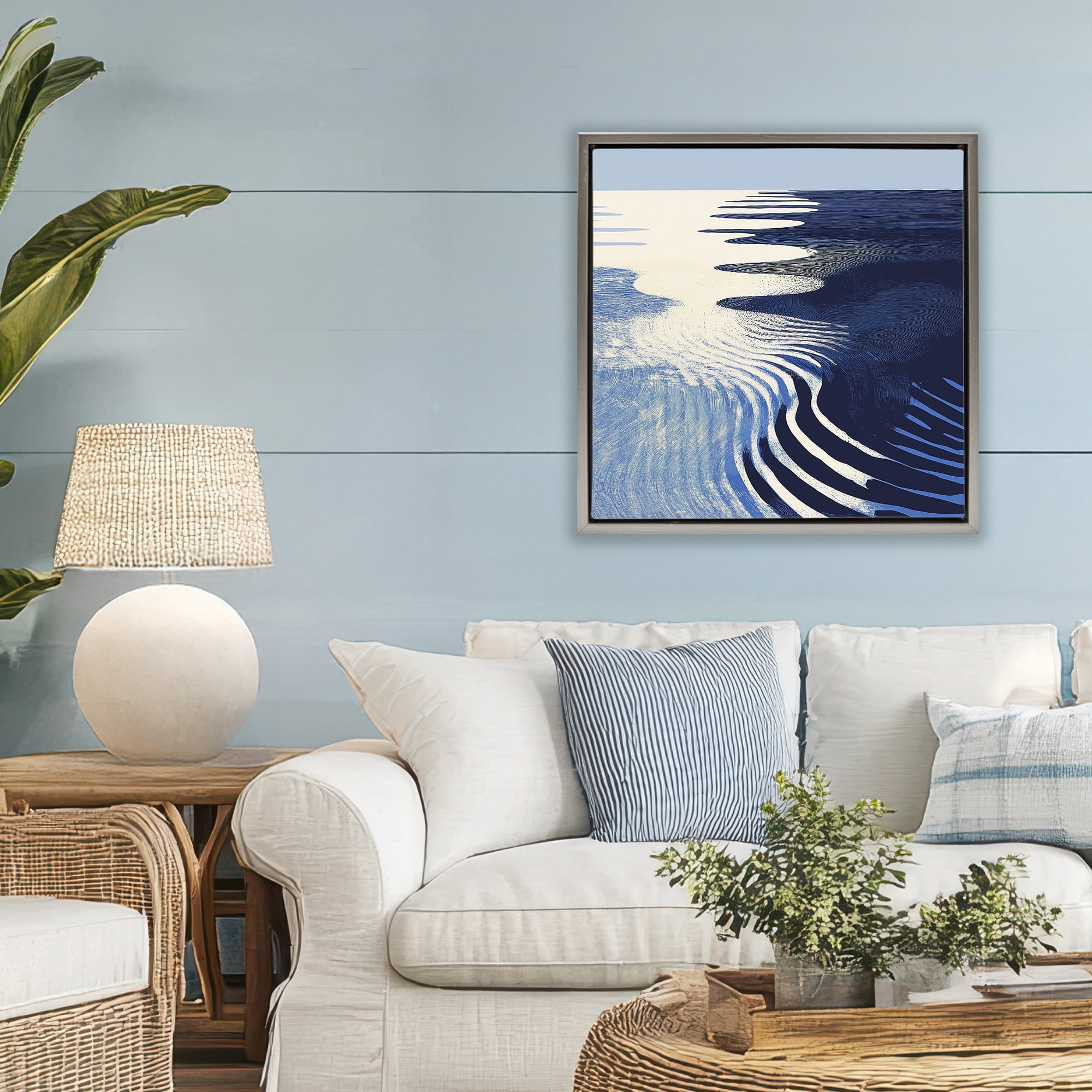 Stupell Industries Abstract Cobalt Ripples Gray Framed Floater Canvas Wall Art, design by Walker Noble