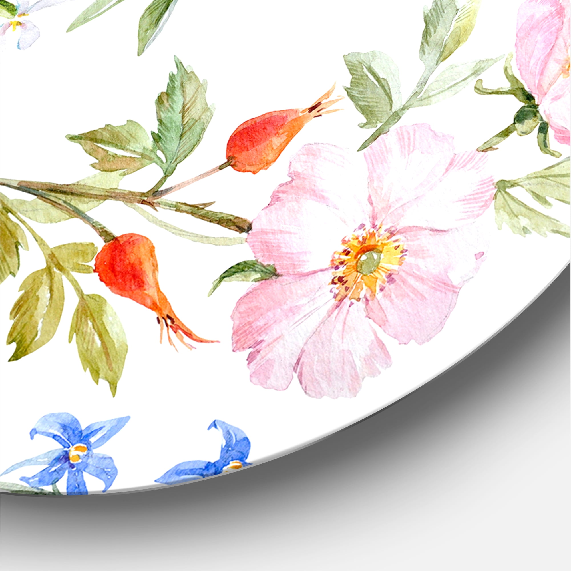Designart 'Vibrant Summer Wildflowers On White I' Traditional Circle Metal Wall Art 11x11 - Disc of 11