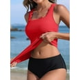 thumbnail image 4 of Charmo Womens Ribbed Tankini Tops Only Ruched Tummy Control Swimsuit Tops Scallop Trim Bathing Suit Top( No Bottoms), 4 of 7