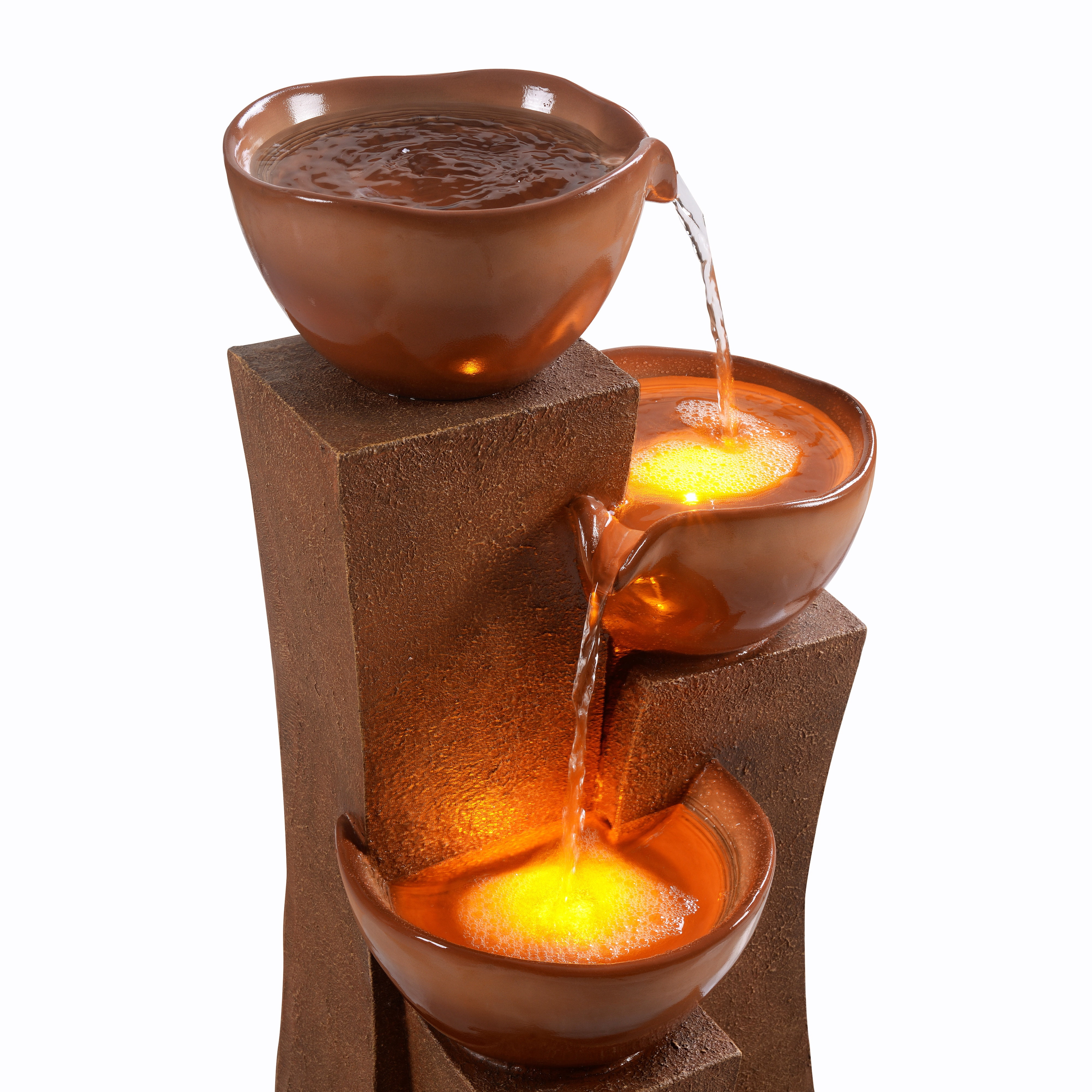 Teamson Home 3-Tier Outdoor Water Fountain with LED Lights, Brown
