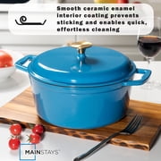 The Mainstays 4.75QT Non-Stick Cast Iron Enamel Pot, Blue, Easy Cleaning