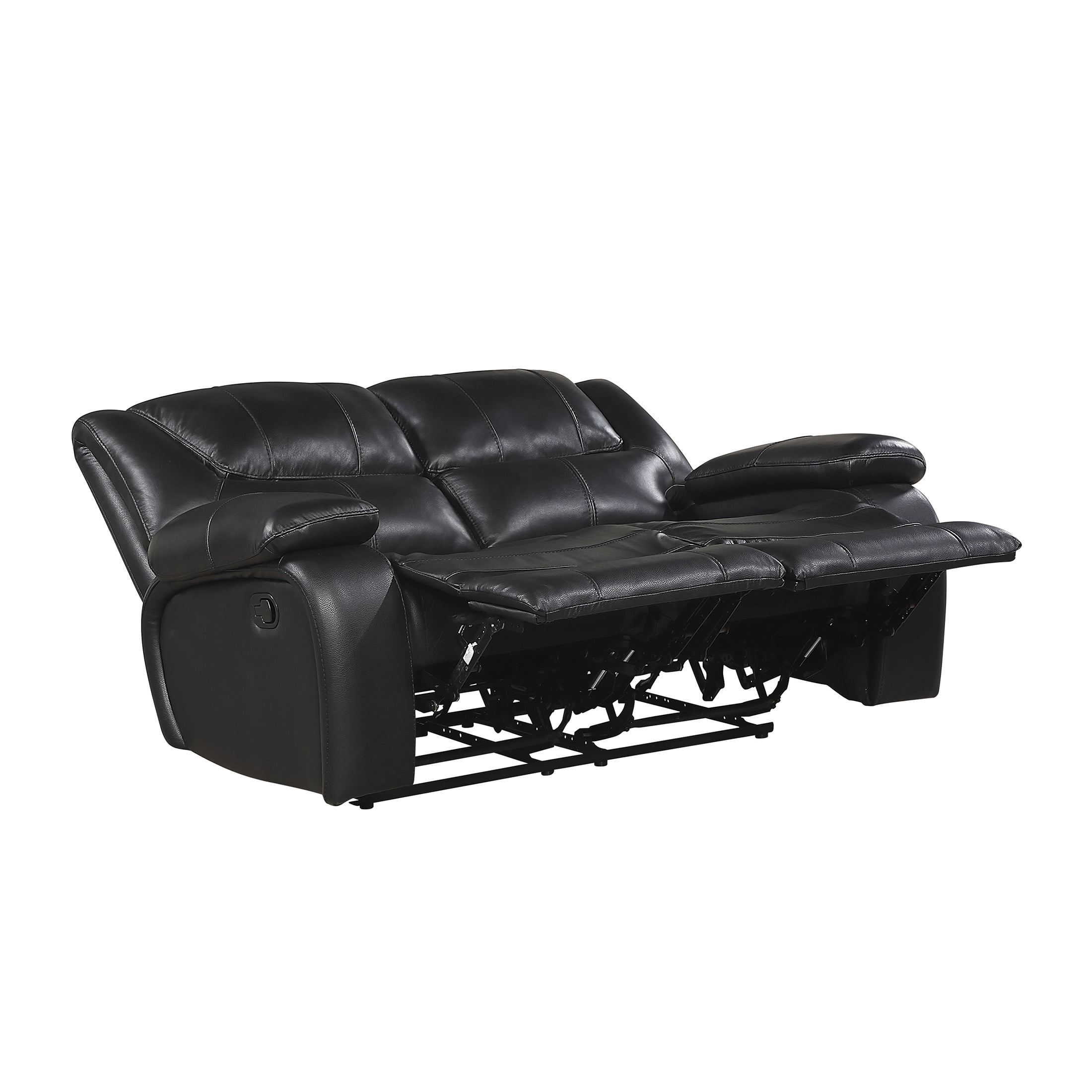 OakvillePark Arlisse Leather Match Manual Double Reclining Love Seat, Black