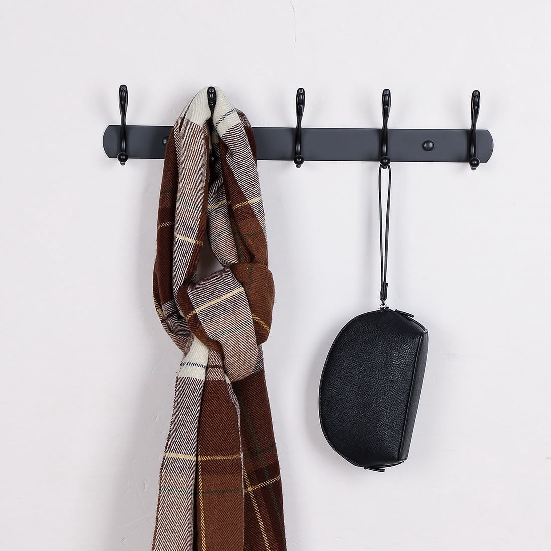 Unique Bargains Home Bedroom Wall Hook Zinc Alloy Hooks DIY Coat Towel Holder Black 5-Hook