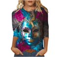 thumbnail image 2 of YOIAVAIOY Womens Lightweight Mardi Gras Shirts3/4 Sleeve Tee Shirt Crew Neck Holiday T Shirts Carnival Party Tops Multicolor XXL, 2 of 5