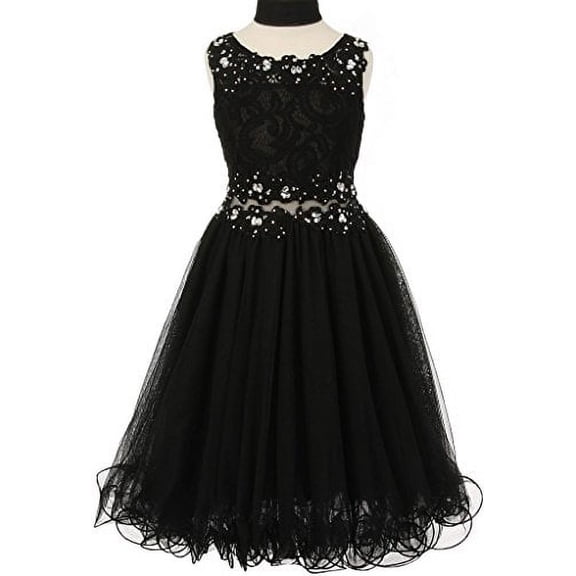 Lace Embroidered Design See Through Waistline Flower Girls Dresses Little Girl Black 6 CC 5010