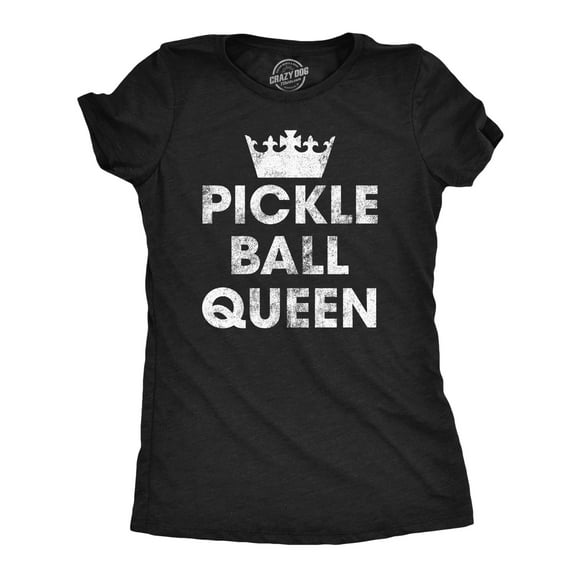 Womens Pickleball Queen T Shirt Funny Pickle Ball Lovers Tee For Ladies (Heather Black - Pickleball Queen) - S