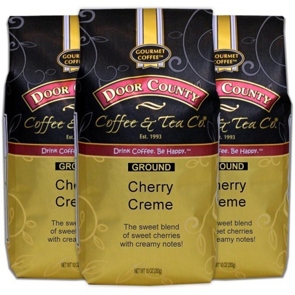 Door County Coffee Cherry Crème, Cherry & Vanilla Flavored Specialty Coffee, 3Pack, Medium