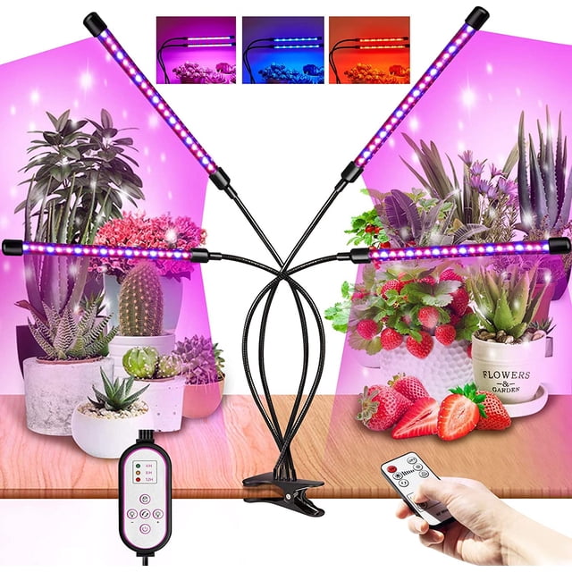 Lámpara de cultivo de 360° para plantas, luz de cultivo interior, 10 niveles de brillo, luz LED de espectro completo para jardinería, control remoto por radiofrecuencia y temporizador (1 unidad)
