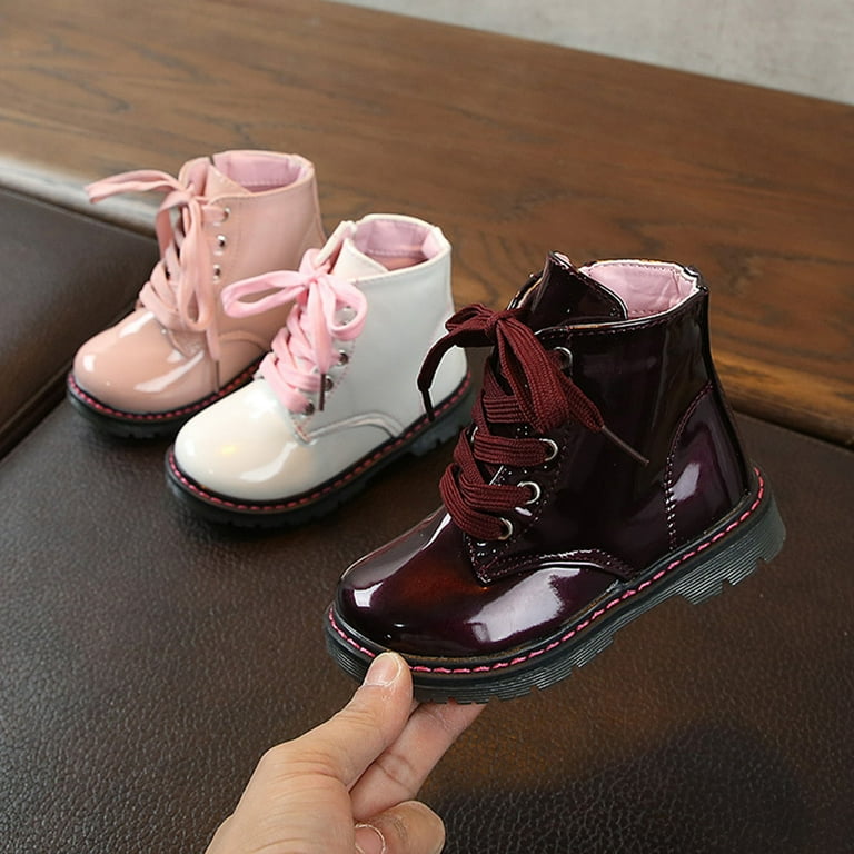 Lamuusaa Toddler Baby Girls Martin Boots Fashion Side Zipper Lace Up PU Leather Non Slip Ankle Boots Walmart