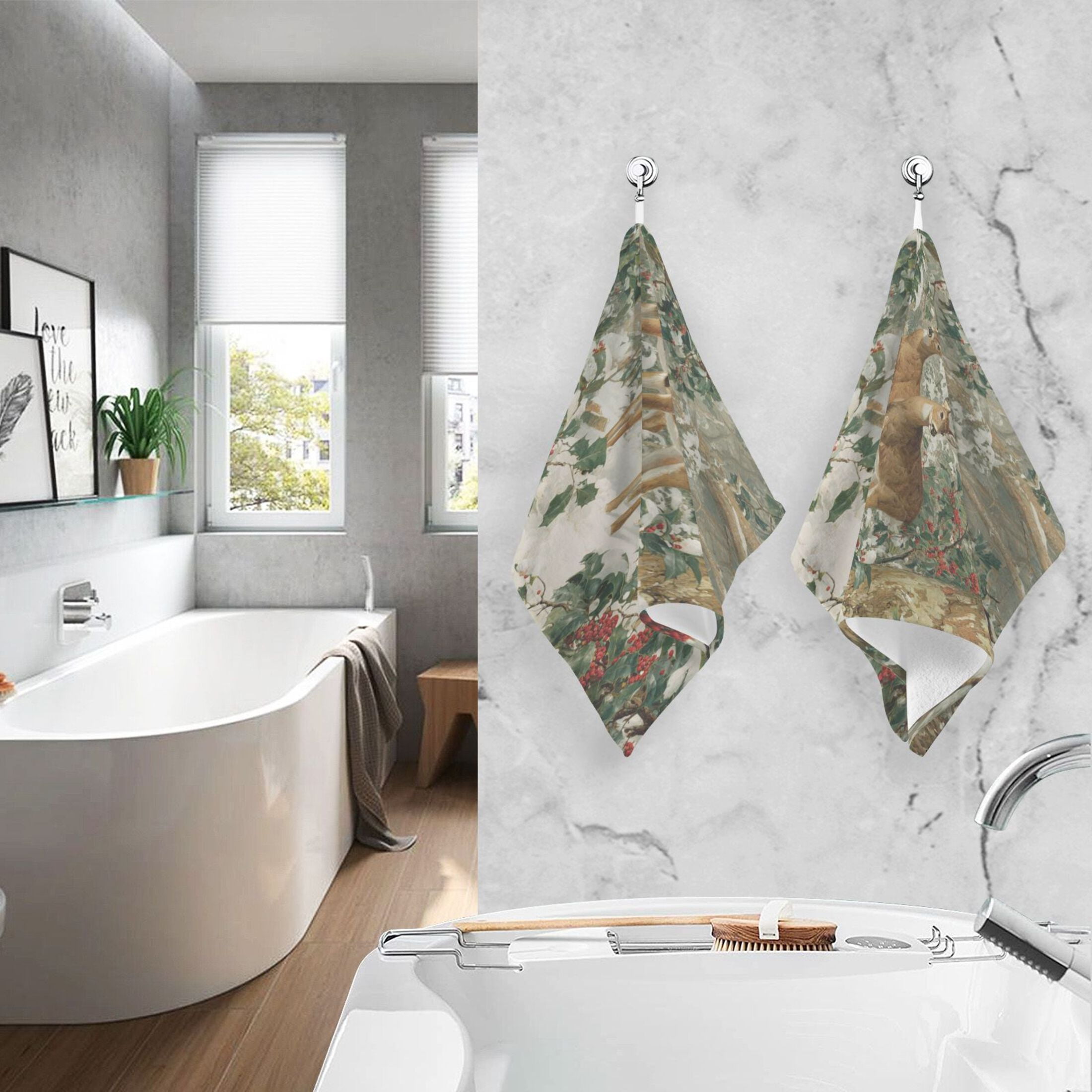 2 Pieces of Cotton Towel Face Towel Set Hand Towel Bath Towel Cotton Bath Towel Sets Two Deer