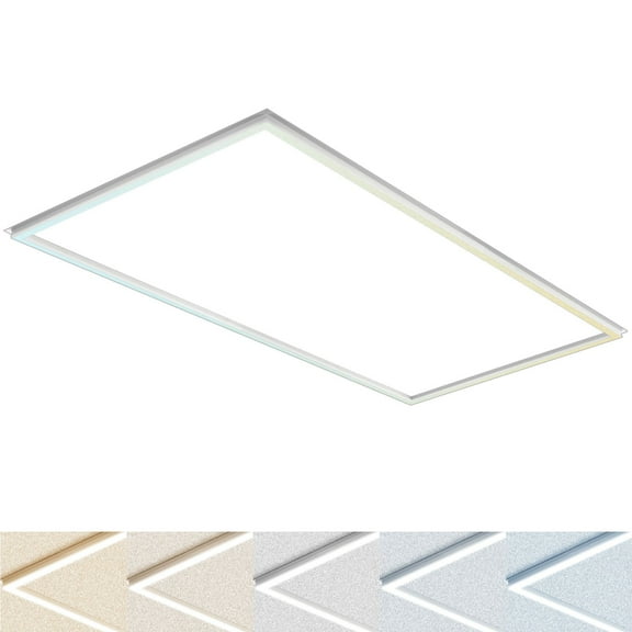 Luxrite 2x4 FT Edge-Lit Frame LED Panel Lights, 5CCT 3000K-6500K, 5200/6500/7800LM, 0-10V Dimmable, Damp Rated, ETL