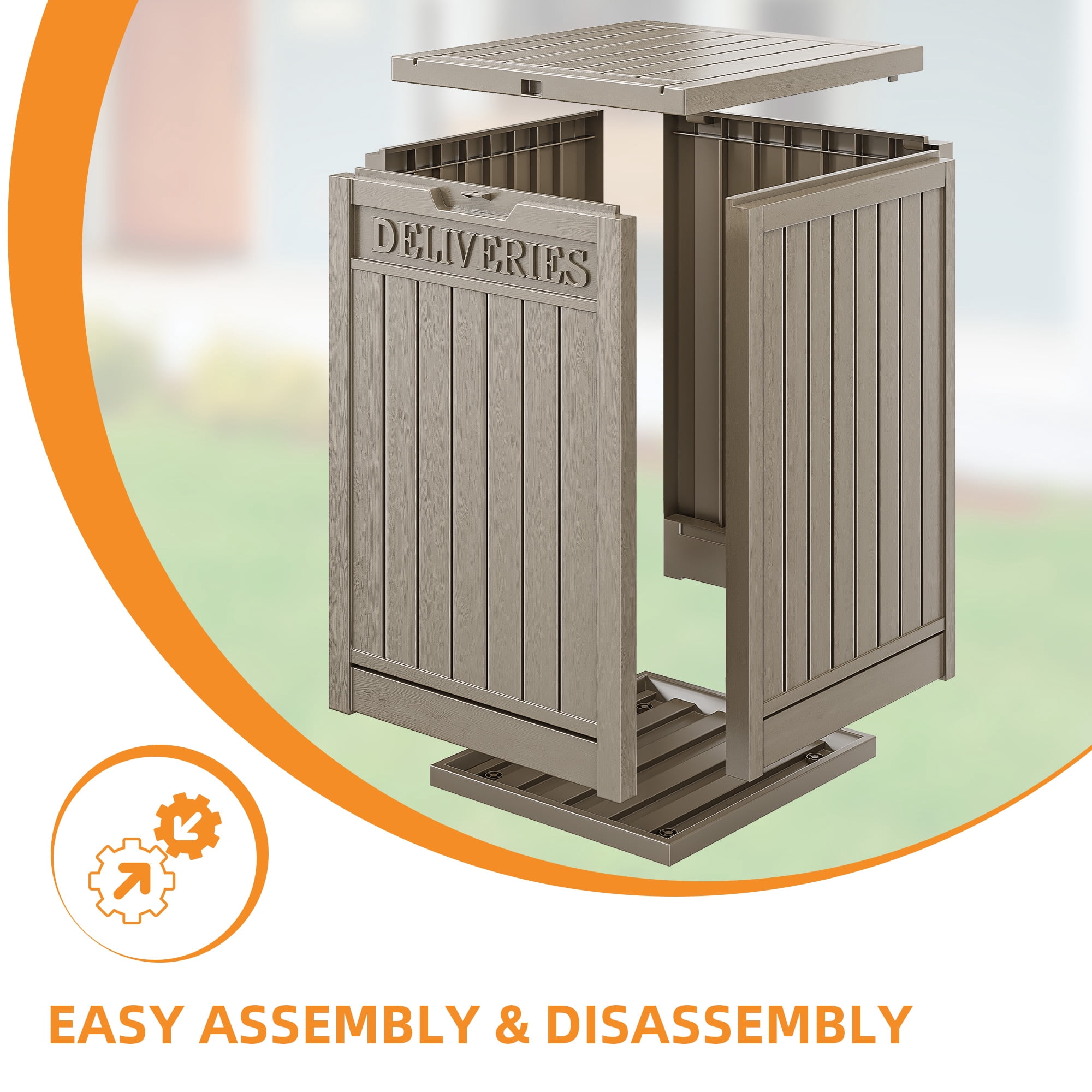 Uforic 51-Gallon Large Outdoor Resin Package Delivery Storage Box, Waterproof Deck Box for Porch or Curbside, Lockable, Light Brown