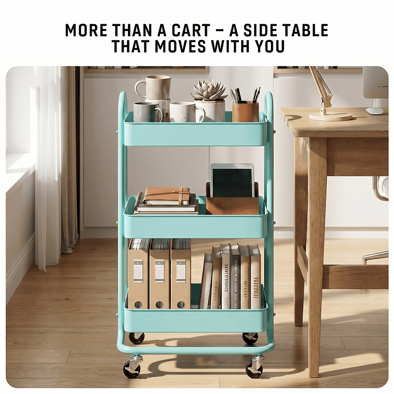 Fenbeli 3-Tier Metal Rolling Utility Cart with Wheels, blue, 18"L x 13.4"W x 31"H