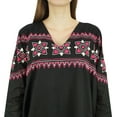 thumbnail image 4 of Bimba Women's Short Black Boho Tunic Embroidery Long Sleeve Top Casual Wear-4, 4 of 5