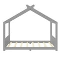 thumbnail image 2 of Queen Size House Floor Bed with Roof, Floor Bed with Slats Support, Low Profile House Bed with Headboard & Footboard, Queen Size Platform Bed, Grey, 2 of 11