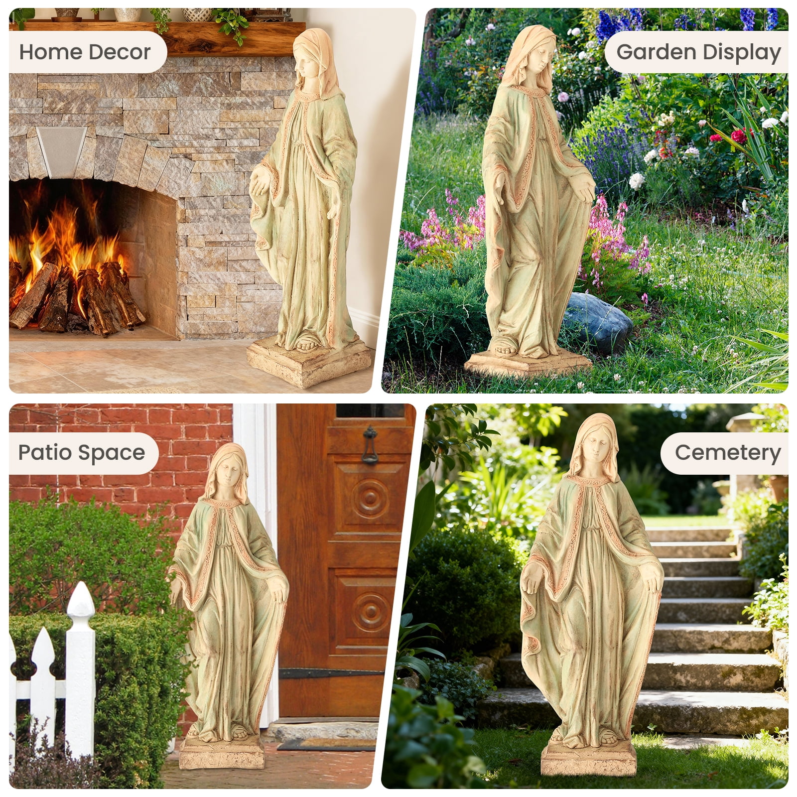 Sheltrix Virgin Mary Garden Statue Outdoor 31.5” – Large Praying Holy Madonna Resin Sculpture, Blessed Mother of God Catholic Saint Yard & Lawn Religious Decor