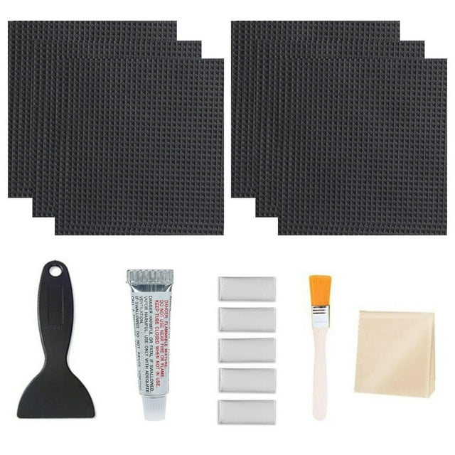 15pcs Trampoline Patch Repair Kit 4”X 4” Square on Patches Repair Trampoline Mat Tear or Hole Complete Set Including Patch Gloves Glue Scraper Glue Brush Wiping Cloth