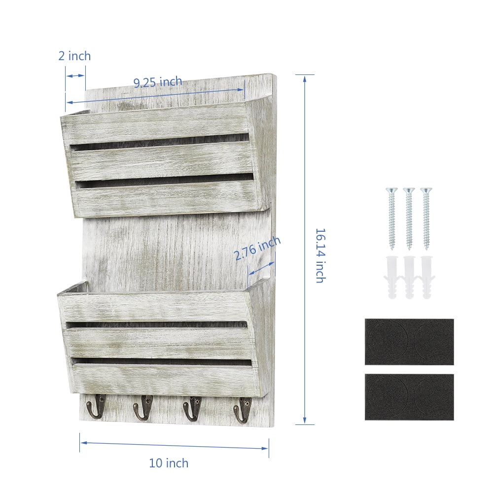 Mail Sorter Wall Mount, 2Slot Mail & Key Holder Organizer with 4 Key